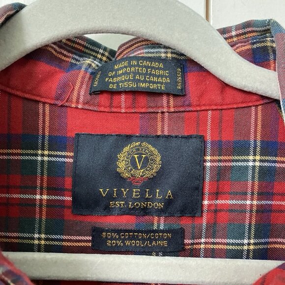 Vintage Viyella Shirt Mens XXL Plaid Tartan Button Front Cotton Wool Made Canada - Picture 2 of 6